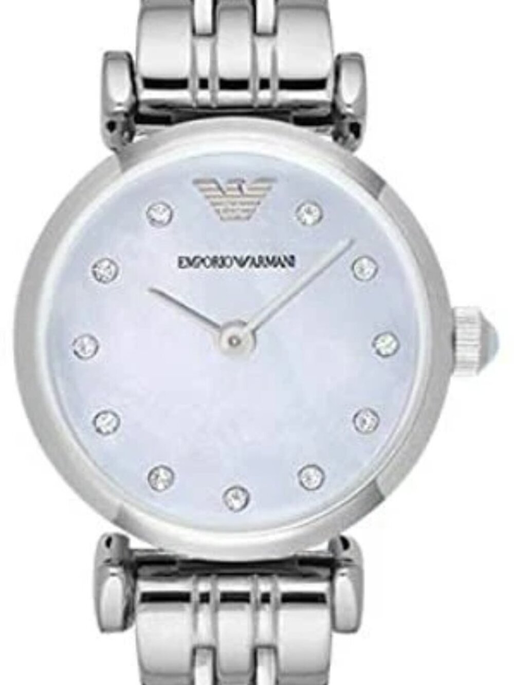 Emporio Armani AR1961 Silver Tone Blue MOP Dial Womens Retro Classic Dress Watch